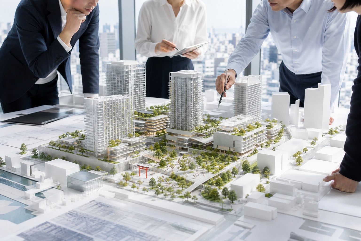 都市開発を象徴する明るい街並み